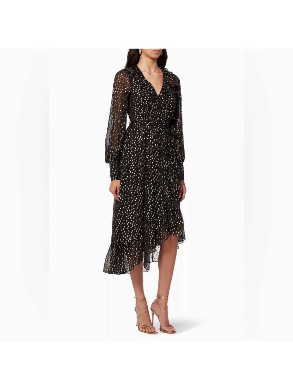 Black Zimmerman Wrap Dress with Metallic Gold Dot Print size 1